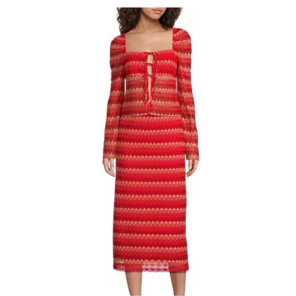 Chelsea & Violet Red Lace Detail Midi Dress Two Piece Set